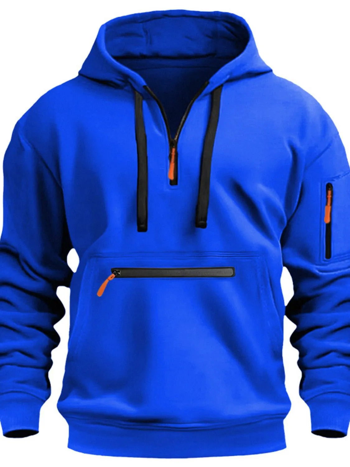 Men's Full Drawstring Half Zip Hoodie Plus Size - Men's Sweatshirts by Trendsi | Available at Handbags Specialist Headquarter