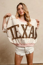 BiBi Leopard Print Texas Patchwork Overlock Stitch Top - Tops by Trendsi | Available at Handbags Specialist Headquarter