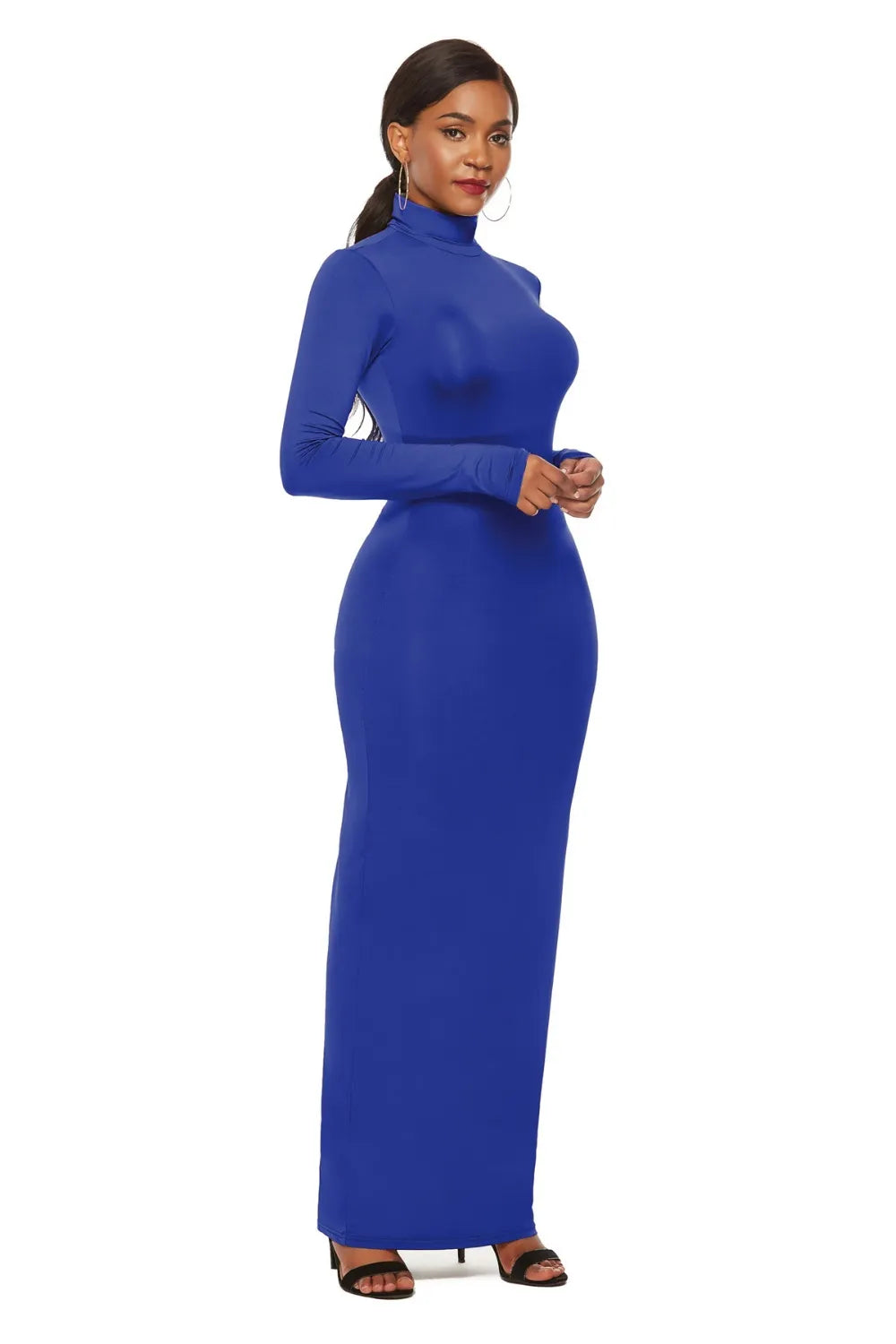 Mock Neck Long Sleeve Maxi Slim Dress - Maxi Dress by Trendsi | Available at Handbags Specialist Headquarter