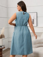 Plus Size Striped Round Neck Sleeveless Dress - Dresses by Trendsi | Available at Handbags Specialist Headquarter