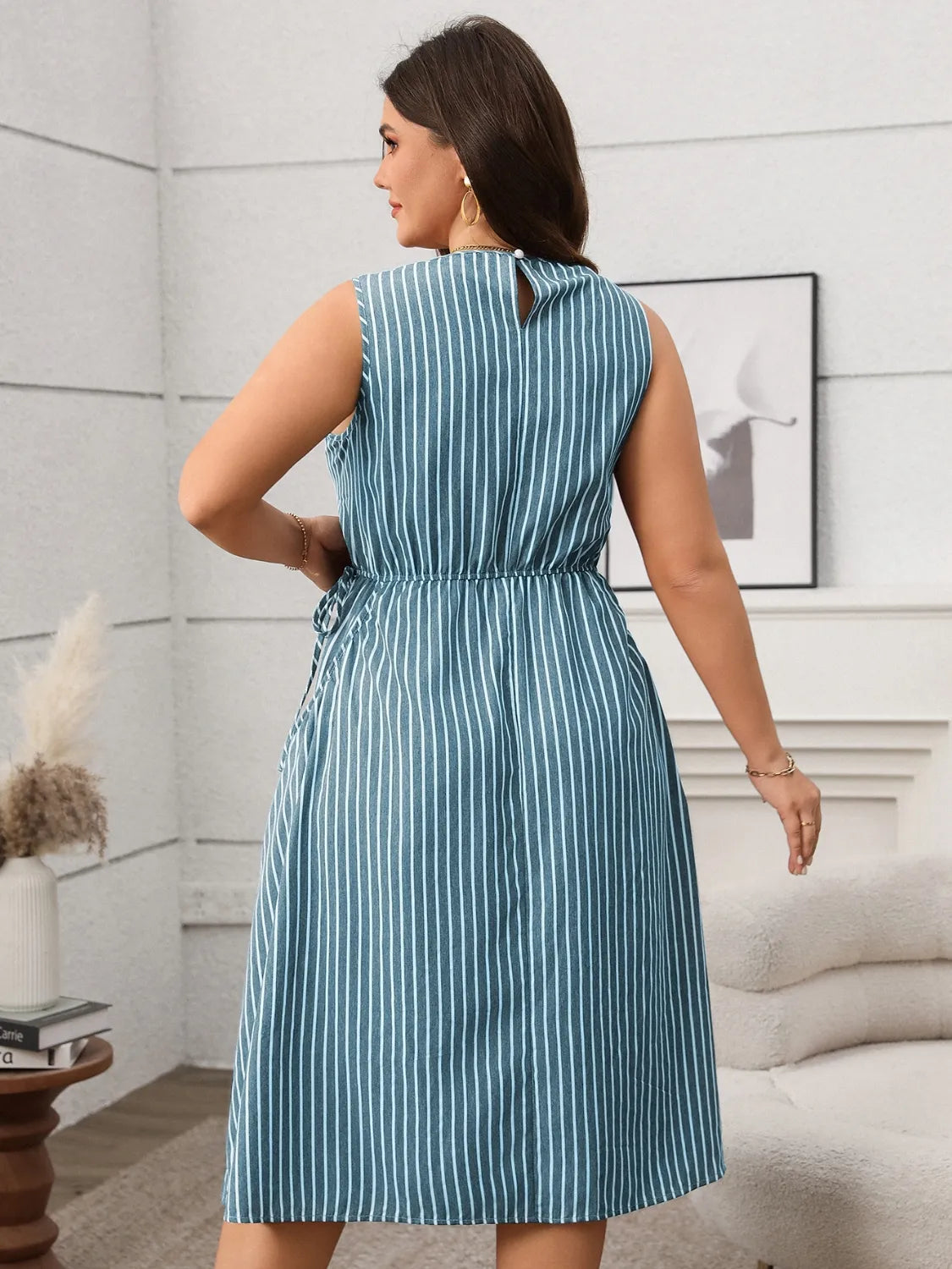 Plus Size Striped Round Neck Sleeveless Dress - Dresses by Trendsi | Available at Handbags Specialist Headquarter