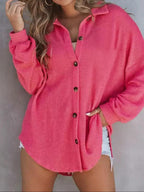 Waffle Knit Button-Down Shirt - Tops by Trendsi | Available at Handbags Specialist Headquarter