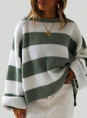 Chic Striped Batwing Knit Sweater for Women
