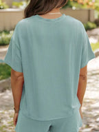 Full Size Ribbed Short Sleeve Top and Shorts Two-Piece Set Plus Size - Sleepwear by Trendsi | Available at Handbags Specialist Headquarter