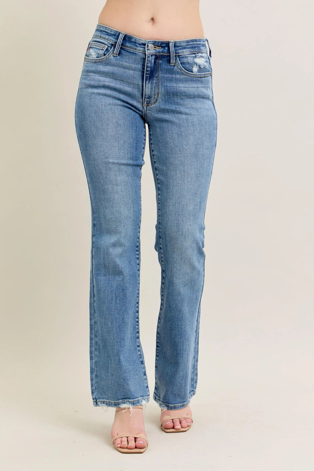 Judy Blue Full Size Mid Rise Wash Destroy Hem Bootcut Jeans Plus Size - Women / Jeans & Denim by Trendsi | Available at Handbags Specialist Headquarter