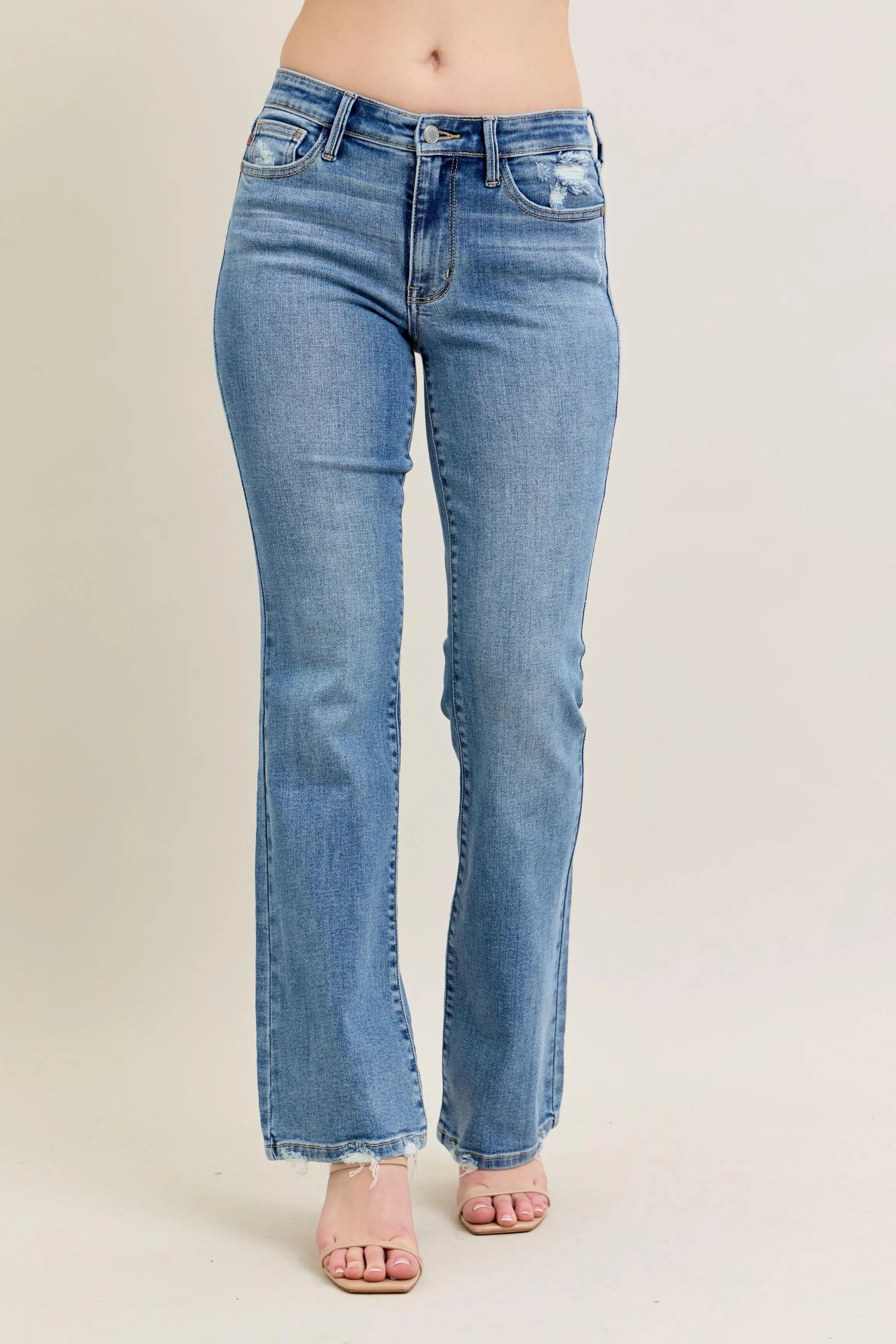 Judy Blue Full Size Mid Rise Wash Destroy Hem Bootcut Jeans Plus Size - Women / Jeans & Denim by Trendsi | Available at Handbags Specialist Headquarter