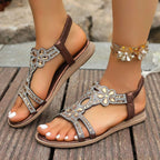 Rhinestone Embellished Flower Flat Sandals - Women Sandals by Trendsi | Available at Handbags Specialist Headquarter