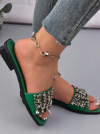 Rhinestone Embellished Open Toe Sandals - Women Sandals by Trendsi | Available at Handbags Specialist Headquarter