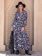 Printed Notched Neck Maxi Dress - Maxi Dress by Trendsi | Available at Handbags Specialist Headquarter