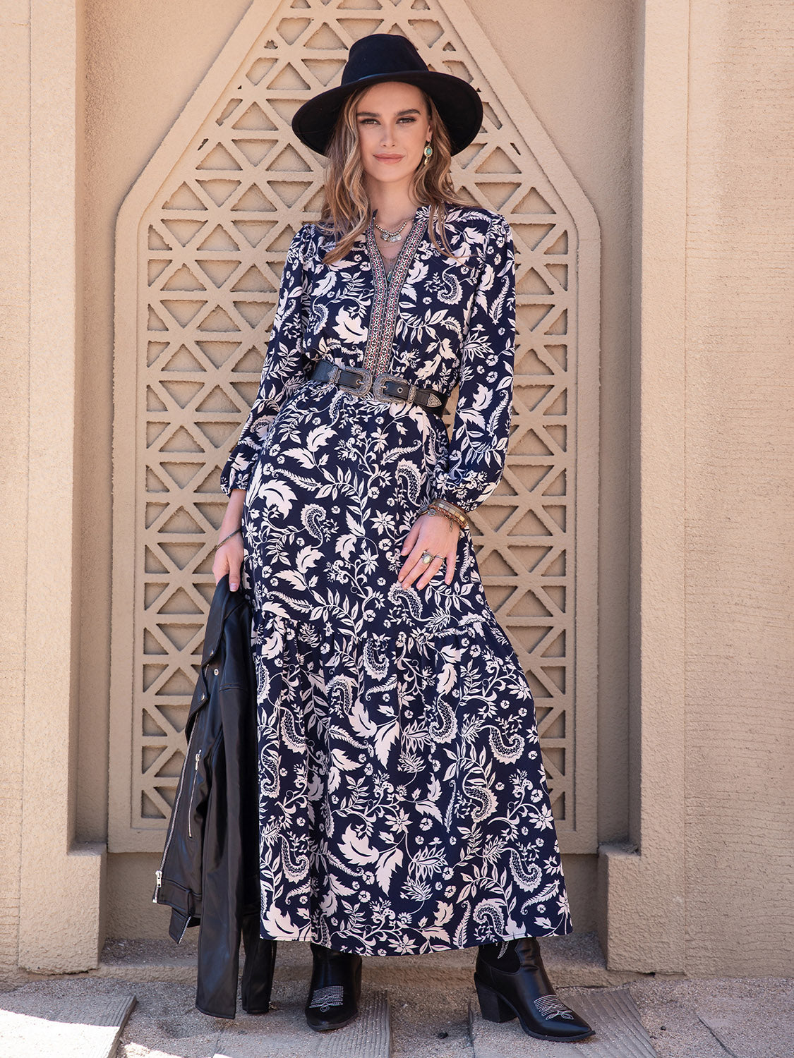 Printed Notched Neck Maxi Dress - Maxi Dress by Trendsi | Available at Handbags Specialist Headquarter