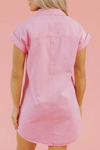 Button Down Short Sleeve Denim Dress - Women / Jeans & Denim by Trendsi | Available at Handbags Specialist Headquarter