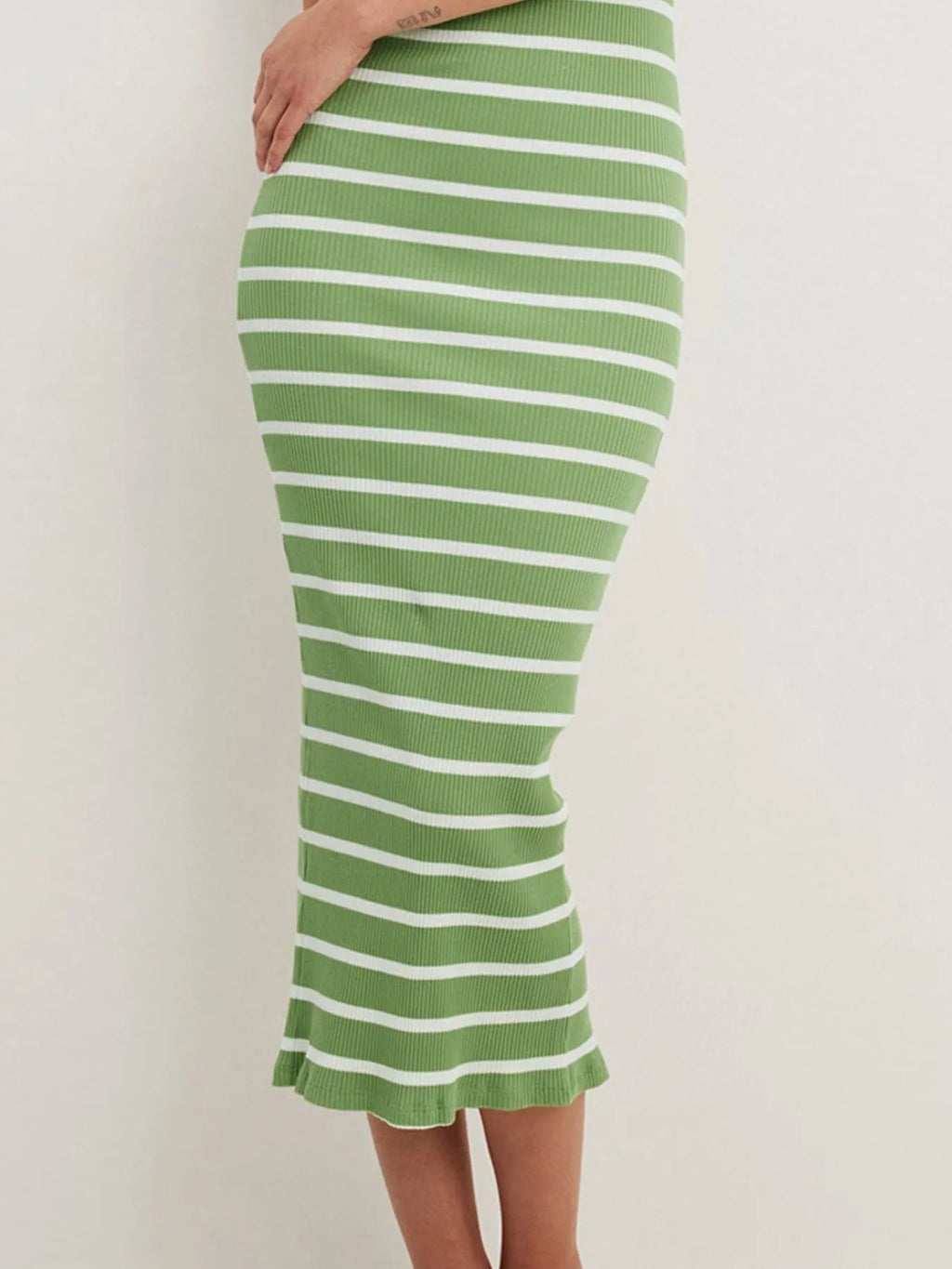 Slit Back Striped Strapless Bodycon Midi Dress - Maxi Dress by Trendsi | Available at Handbags Specialist Headquarter