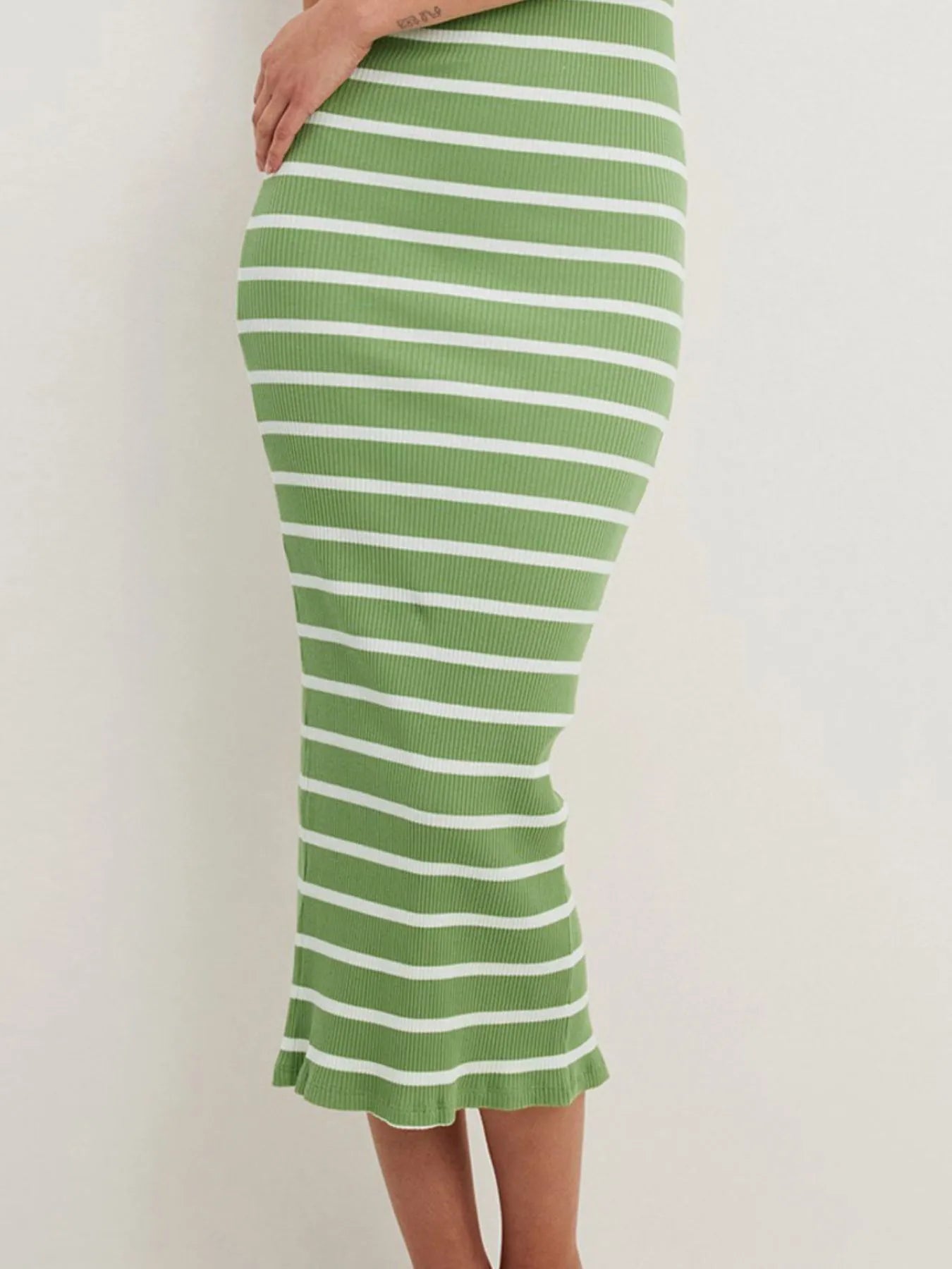 Slit Back Striped Strapless Bodycon Midi Dress - Maxi Dress by Trendsi | Available at Handbags Specialist Headquarter