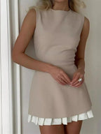 Sleeveless Contrast Mini Dress - Pleated Hem Detail -  by Stone's Store | Available at Handbags Specialist Headquarter