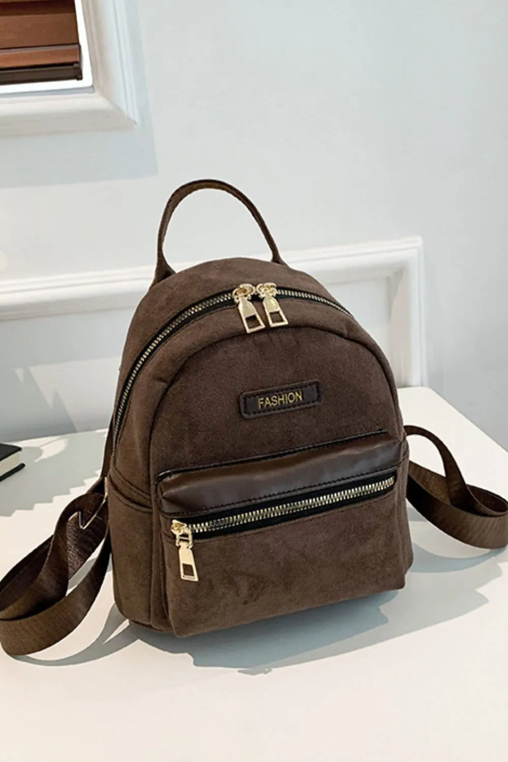 Suede Adjustable Strap Backpack Bag - Handbags by Trendsi | Available at Handbags Specialist Headquarter