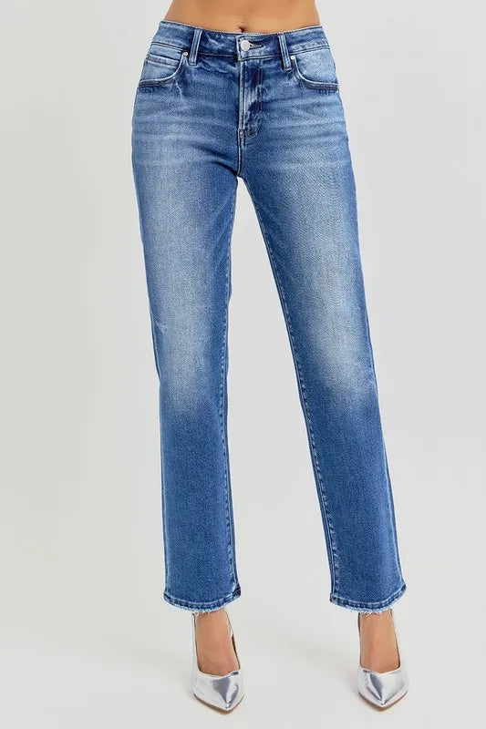 RISEN Mid Rise Ankle Tapered Jeans - Women / Jeans & Denim by Trendsi | Available at Handbags Specialist Headquarter