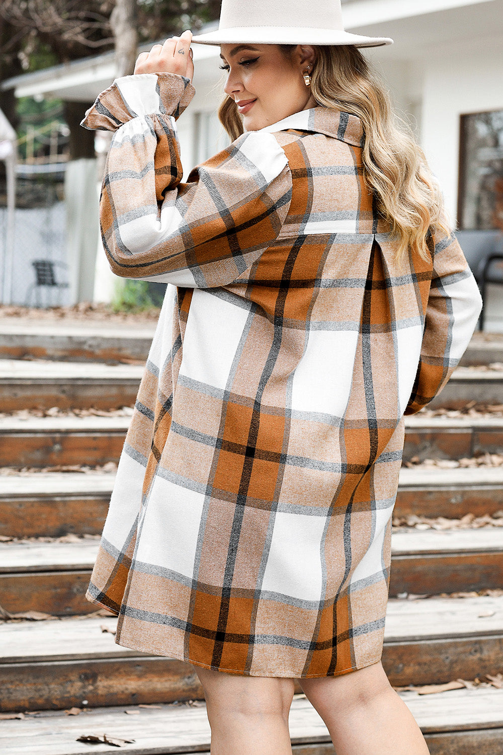 Plus Size Plaid Button Up Shirt Dress - Plus Size Shirts by Trendsi | Available at Handbags Specialist Headquarter