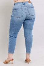 Judy Blue Full Size Mid Rise Vintage Wash Slim Jeans with Cell Phone Pocket Plus Size - Women / Jeans & Denim by Trendsi | Available at Handbags Specialist Headquarter