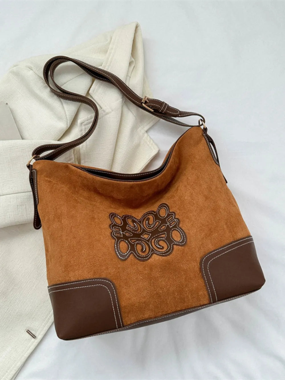 Suede Patch Adjustable Strap Tote Bag - Tote Bag by Trendsi | Available at Handbags Specialist Headquarter