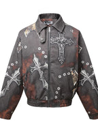 Men's Gothic Cross Print Distressed Denim Jacket - Men's jackets by Trendsi | Available at Handbags Specialist Headquarter
