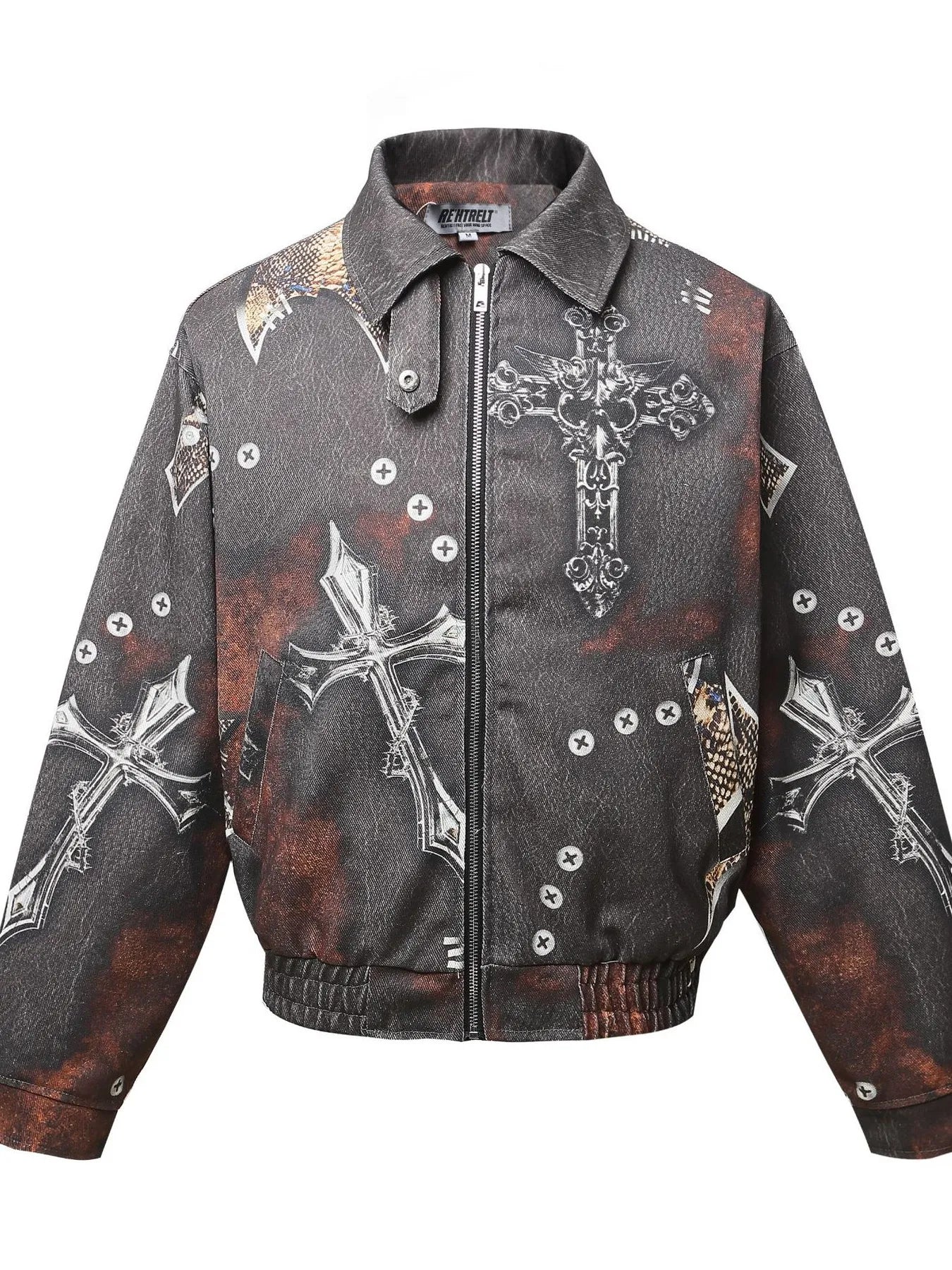 Men's Gothic Cross Print Distressed Denim Jacket - Men's jackets by Trendsi | Available at Handbags Specialist Headquarter
