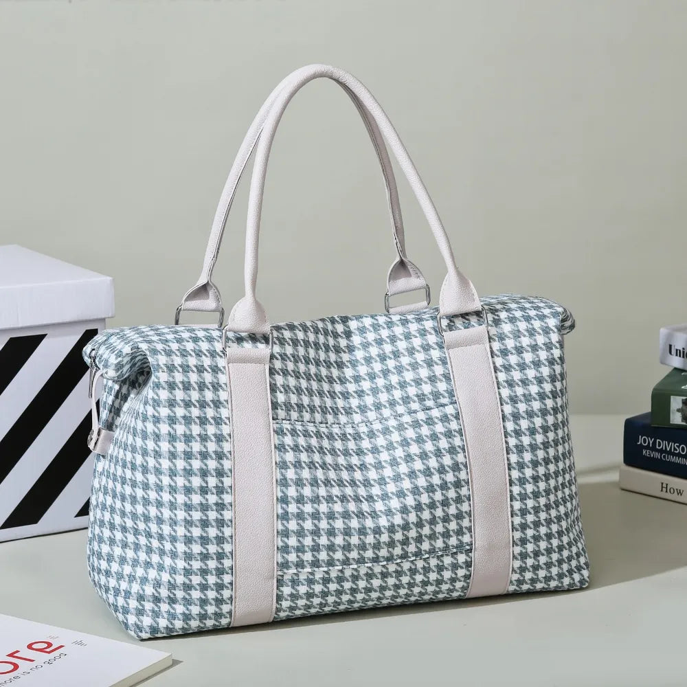 Houndstooth Canvas Travel Bag - travel-bag by Trendsi | Available at Handbags Specialist Headquarter