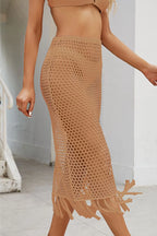 Fringe Openwork High Waist Swim Skirt -  by Trendsi | Available at Handbags Specialist Headquarter