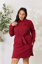 Culture Code Full Size Tie Front Half Zip Long Sleeve Shirt Dress - Dresses by Trendsi | Available at Handbags Specialist Headquarter