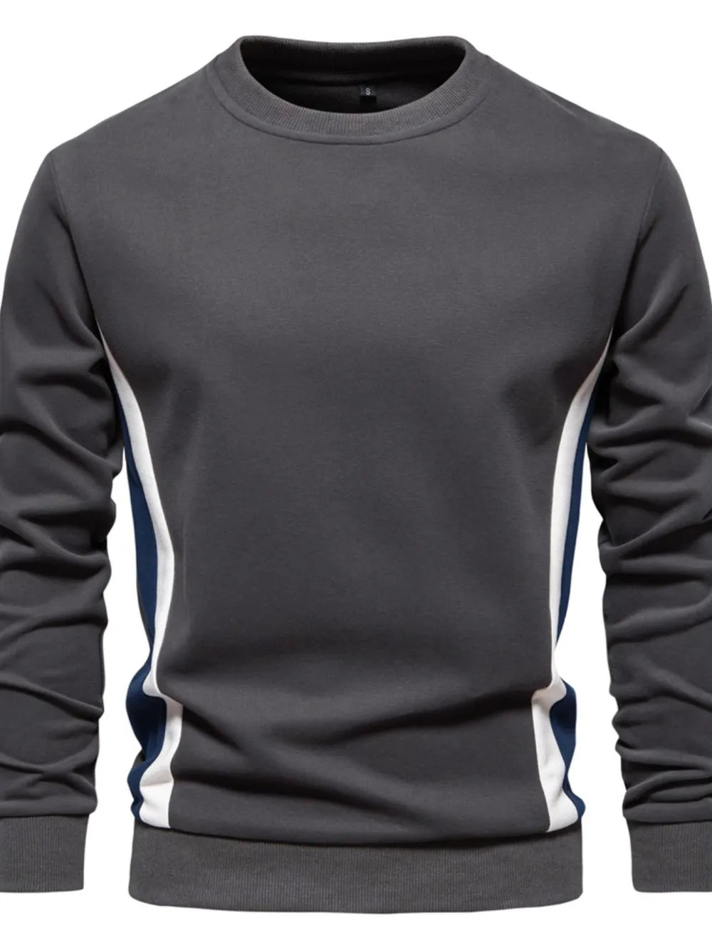 Men's Side Striped Contrast Round Neck Sweatshirt - Men's Sweatshirts by Trendsi | Available at Handbags Specialist Headquarter