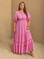 Plus Size V-Neck Half Sleeve Maxi Dress - Dresses by Trendsi | Available at Handbags Specialist Headquarter