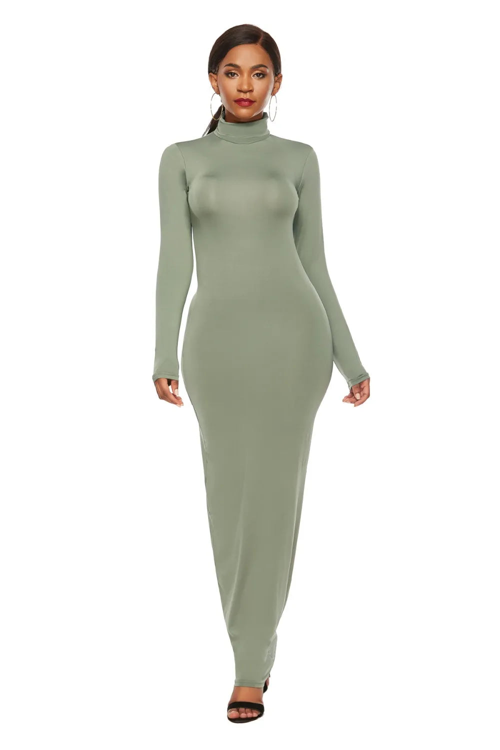 Mock Neck Long Sleeve Maxi Slim Dress - Maxi Dress by Trendsi | Available at Handbags Specialist Headquarter