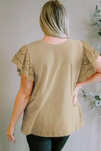 Plus Size Eyelet Round Neck Short Sleeve Blouse - Women Plus Size by Trendsi | Available at Handbags Specialist Headquarter