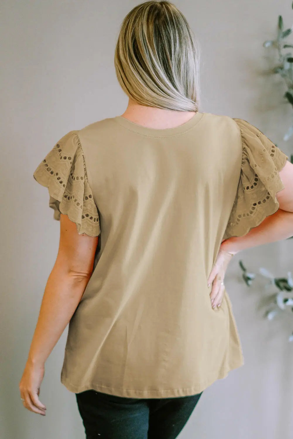 Plus Size Eyelet Round Neck Short Sleeve Blouse - Women Plus Size by Trendsi | Available at Handbags Specialist Headquarter