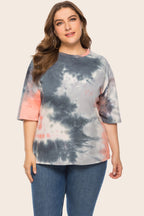 Plus Size Tie-Dye Half Sleeve Tee Shirt - Plus Size Shirts by Trendsi | Available at Handbags Specialist Headquarter