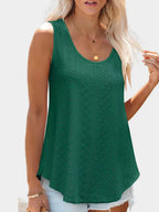 Florira Eyelet Round Neck Tank - Tops by Trendsi | Available at Handbags Specialist Headquarter