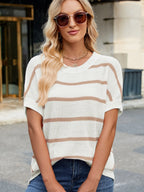 Striped Oversized Casual Sweater with Relaxed Fit - Tops by Trendsi | Available at Handbags Specialist Headquarter