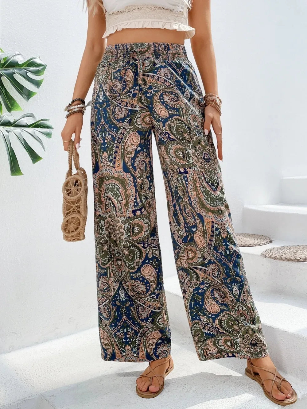 Printed Wide Leg Pants - Women Pants by Trendsi | Available at Handbags Specialist Headquarter