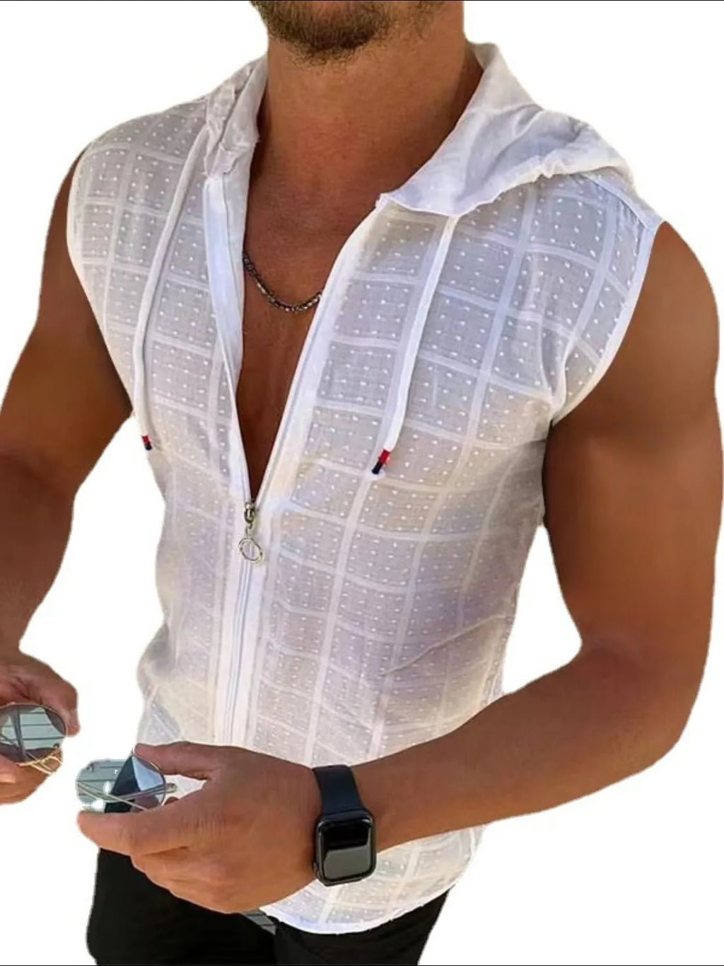 Men's Full Size Zip Up Sleeveless Hooded Top Plus Size -  by Trendsi | Available at Handbags Specialist Headquarter