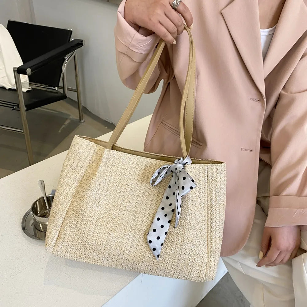 Straw Woven Leather Strap Handbag - Handbags by Trendsi | Available at Handbags Specialist Headquarter
