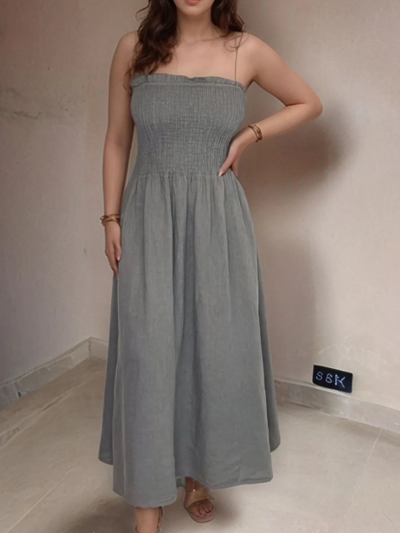 Full Size Smocked Cami Dress and Jacket Set Plus Size - Dresses by Trendsi | Available at Handbags Specialist Headquarter