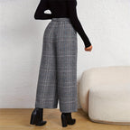 Plaid Breeze: Women's Wide-Leg Office Pants