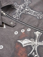 Men's Gothic Cross Print Distressed Denim Jacket - Men's jackets by Trendsi | Available at Handbags Specialist Headquarter