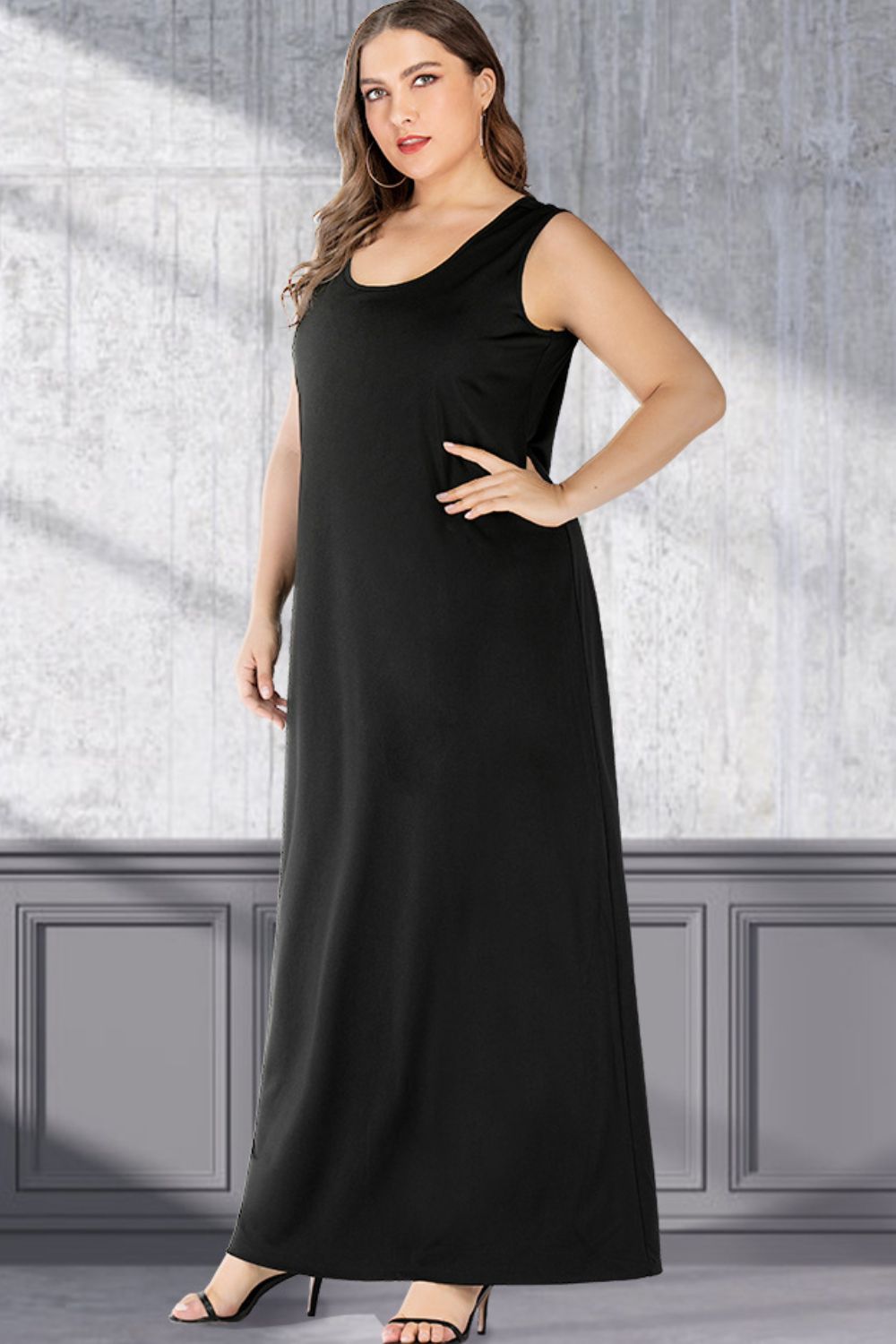 Plus Size Scoop Neck Maxi Tank Dress - Dresses by Trendsi | Available at Handbags Specialist Headquarter