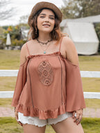 Plus Size Frill Square Neck Long Sleeve Blouse - Plus Size Shirts by Trendsi | Available at Handbags Specialist Headquarter