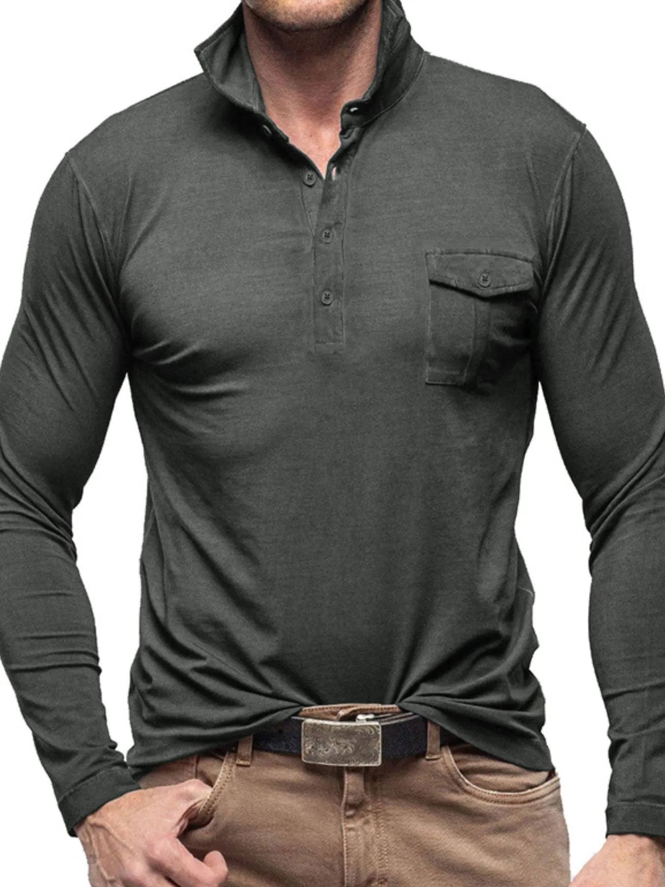 Men's Basic style Collared Neck Long Sleeve Polo - Men's Polo shirt by Trendsi | Available at Handbags Specialist Headquarter