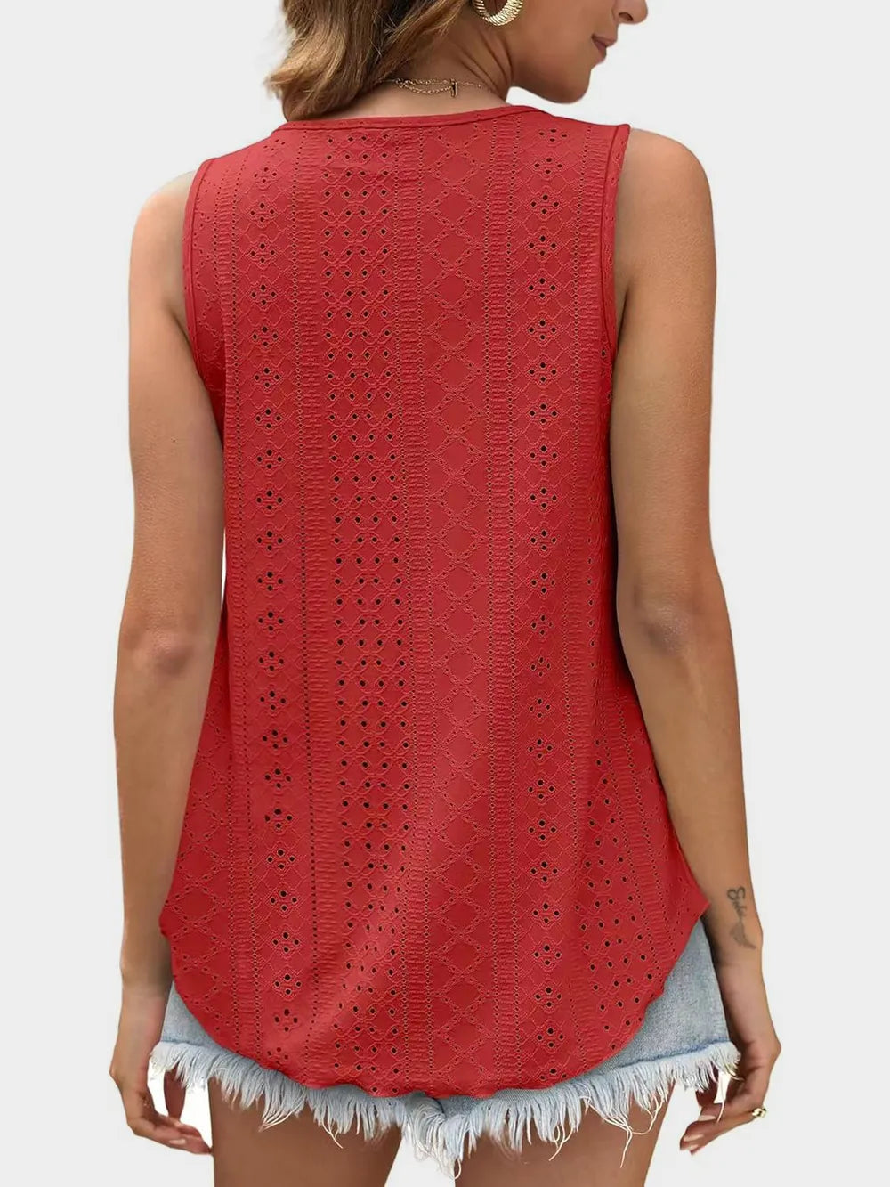 Florira Eyelet Round Neck Tank - Tops by Trendsi | Available at Handbags Specialist Headquarter