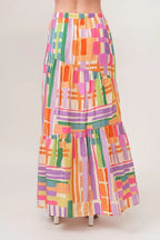 And The Why Asymmetric Geo Printed Tiered Maxi Skirt - Skirts by Trendsi | Available at Handbags Specialist Headquarter