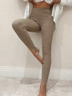 Ribbed Mid Waist Leggings - Leggings by Trendsi | Available at Handbags Specialist Headquarter