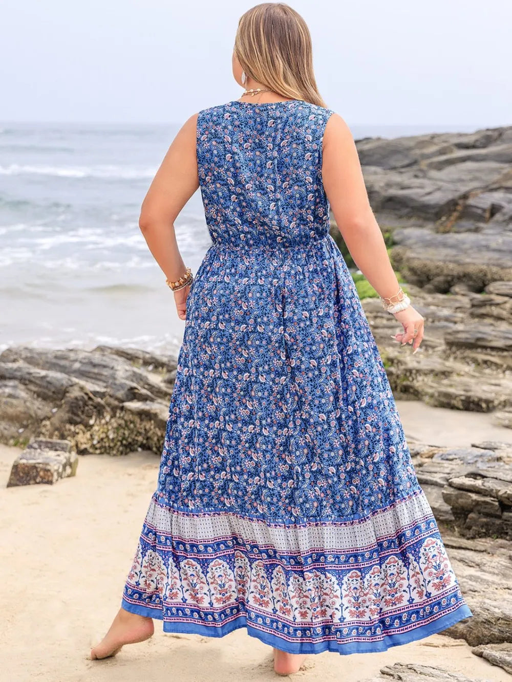 Plus Size Tied Printed Sleeveless Maxi Dress - Dresses by Trendsi | Available at Handbags Specialist Headquarter
