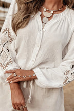 Embroidered Button Down Long Sleeve Shirt - Women's Down Shirt Tops by Trendsi | Available at Handbags Specialist Headquarter